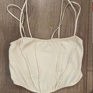 Cream Ribbed Corset Top